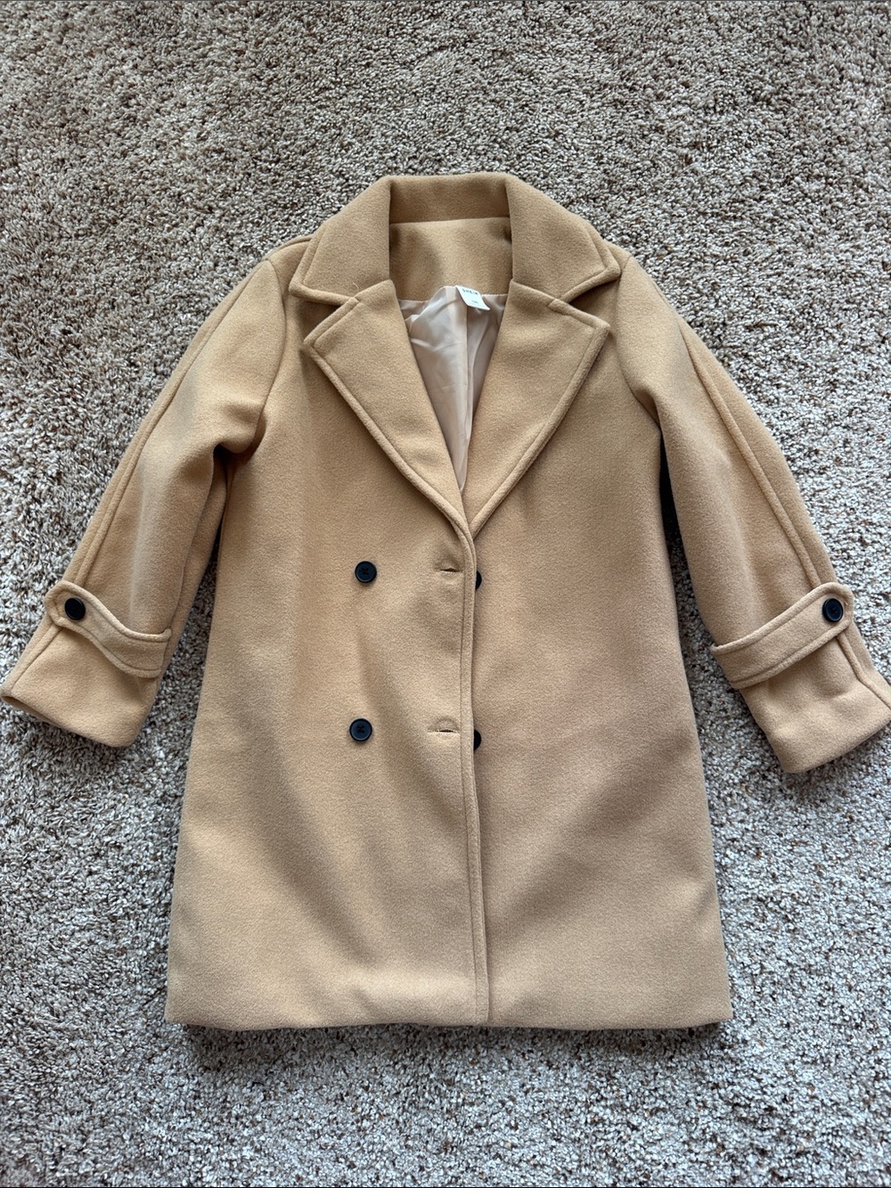 Classic Camel Double-Breasted Girl’s Coat - SHEIN - Size 120